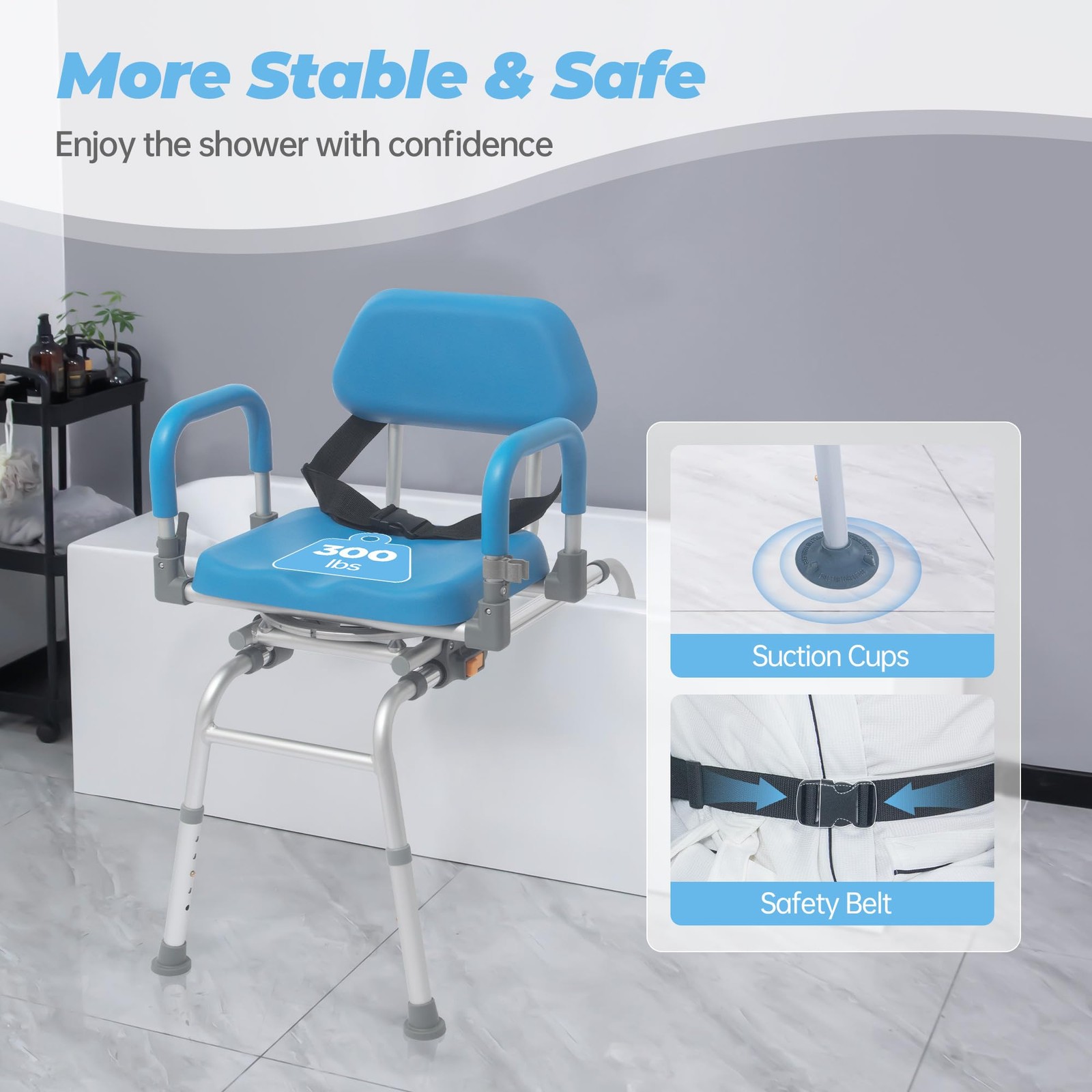 FSA/HSA Eligible Sliding Shower Chair Tub Transfer Bench with Swivel Seat, Ro...