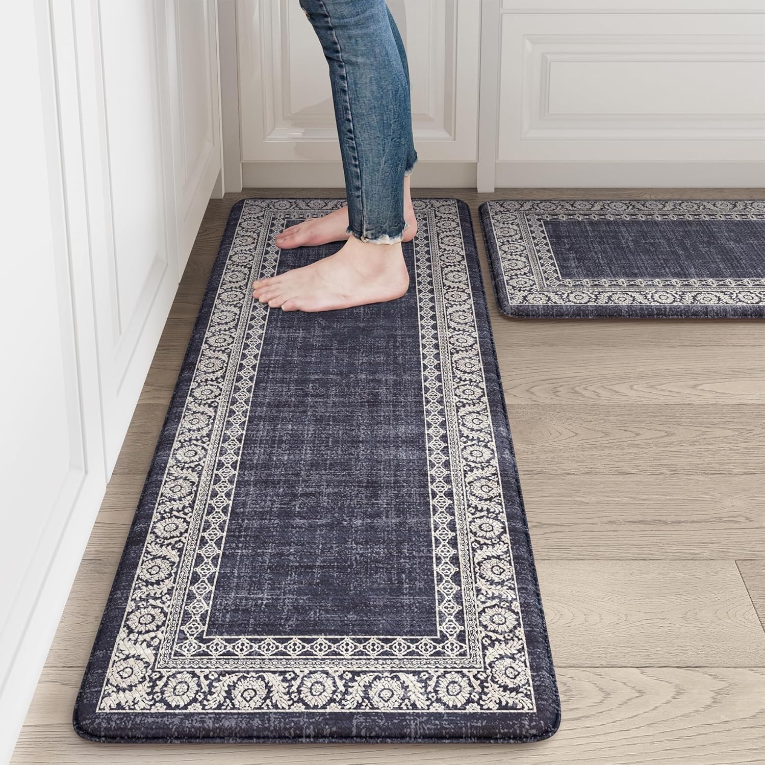 Blue Non-Slip Waterproof Memory Foam Kitchen Floor Mat for Sink Area