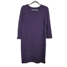J. Jill Silk & Cotton Blend Textured Sweater Dress Purple Sz Medium Mature