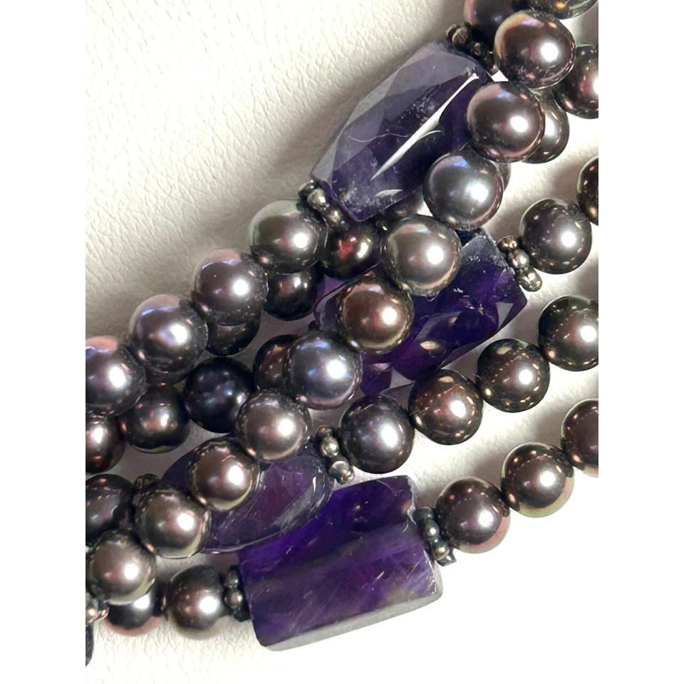 Collar Lucas Lameth 925 Multistrand Púrpura Perla de Agua Dulce Amatista 114 gramos Foto 2 de 4