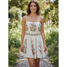 Cream Mini Dress with Orange & Green Floral design