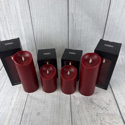 4 Liown Moving Flame Oblique Edge Pillar Candles Smooth Flameless 2 -9  & 2 -5 