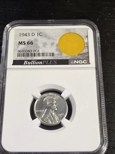 RARE 1943 D STEAL CENT WW2 PARACHUTE FRAGMENT BY NGC MS66