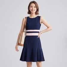 Lauren Ralph Lauren Striped Fit & Flare Dress Navy Blue Pink White Sz 6