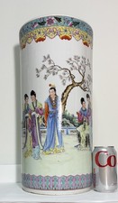 Vintage Chinese Famille Rose Umbrella Holder drilled, hairline