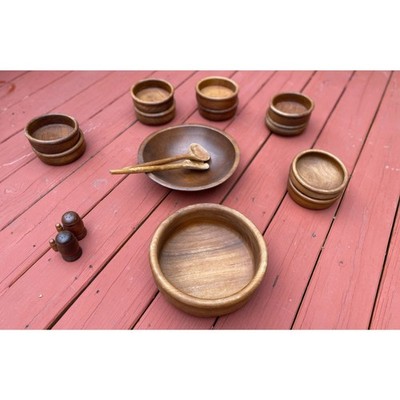 Vintage Teakwood 16 Bowl Set Wooden Salad Serving Mid Century Boho Kitchen Deco