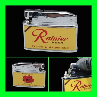Vintage Rainier Beer Hawaiian Promo UNFIRED Flat Ad Petrol Cigarette Lighter 