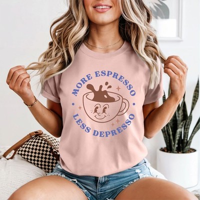 More Espresso Less Depresso Coffee Drink Damen T-Shirt