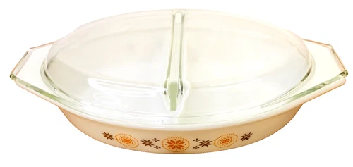 Vtg PyrexTown & Country Casserole Dish 36 Split Divided With Clear Lid 1 1/2qt