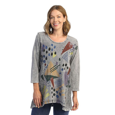 Jess & Jane (2X, Pop Art Midnight) Print Wavy Contrast Mineral Washed Tunic -