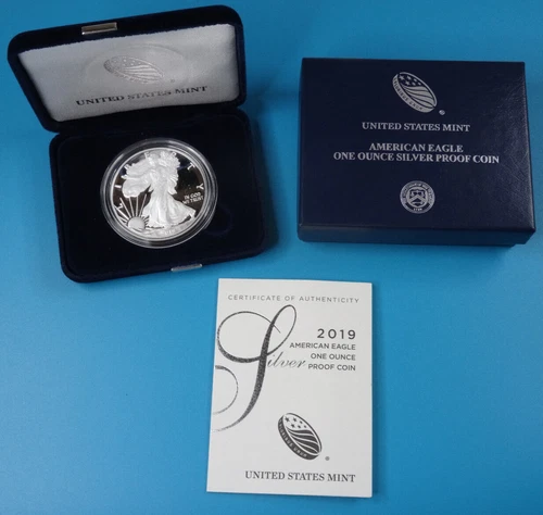 2019-W Proof American Silver Eagle Dollar $1 Box & COA US Mint Bullion OGP