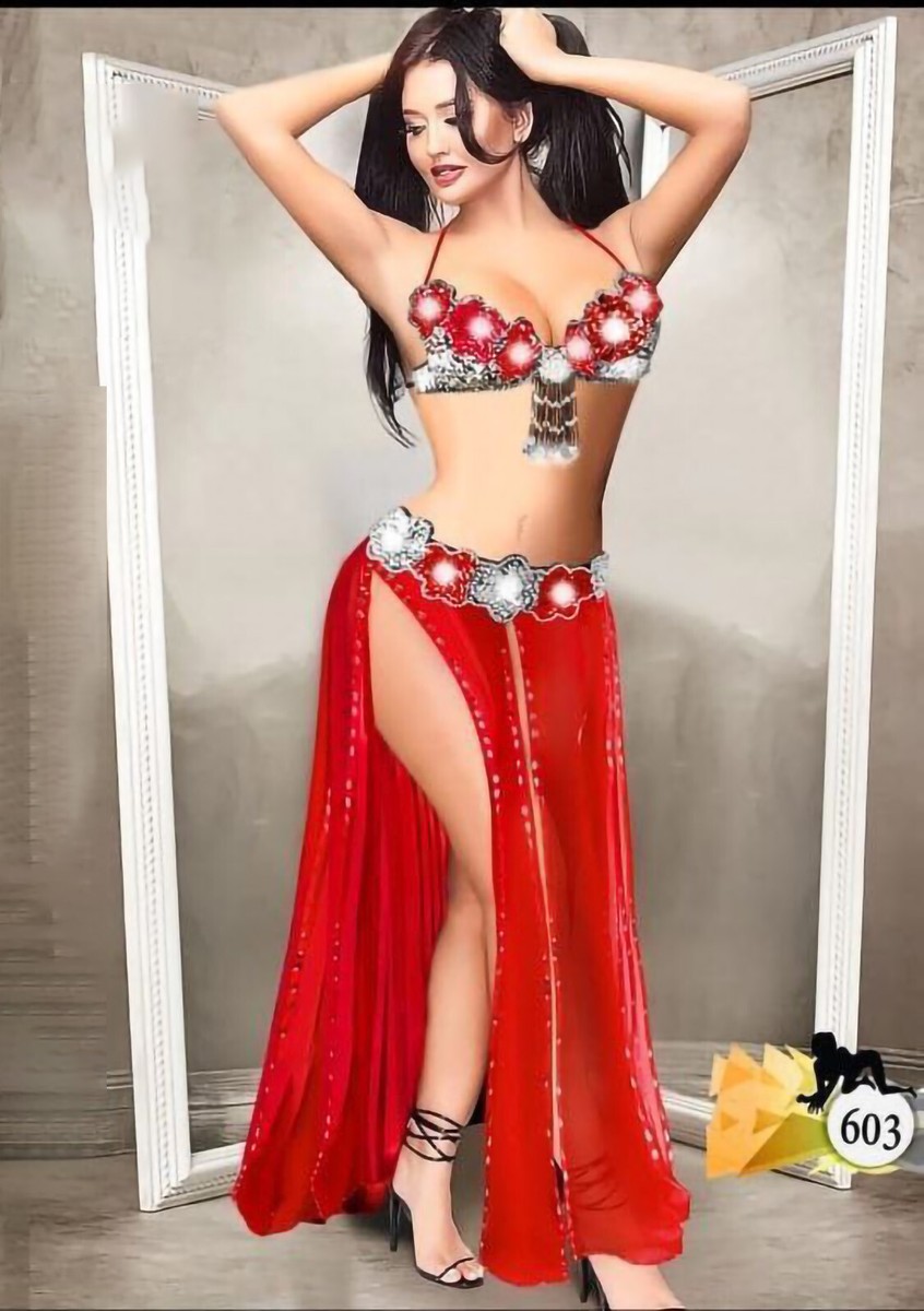 Two Piece Belly Dance Bedlah Egyptian Dancing Costume Sequin Bra