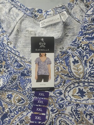 NEW Rafaella Women Knit Top Scalloped Edge Navy Blue Size XXL Casual