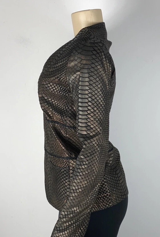 N V By Natacha & Vanessa Python Embossed Jacket Small Black/Brown - Photo 3/4