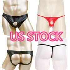 Men~Faux Leather Bulge Pouch Boxer Brief Open Front ButtPenis Hole Gay Underwear