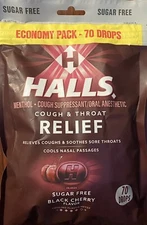 Halls ECONOMY PACK Black Cherry Cough & Throat Relief  SUGAR FREE 70 Cough Drops