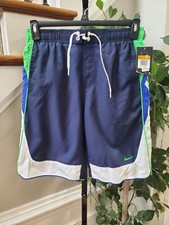 Nike Men's Blue 100 Polyester Pull On Swim Trunk Logo Print Shorts Size Small