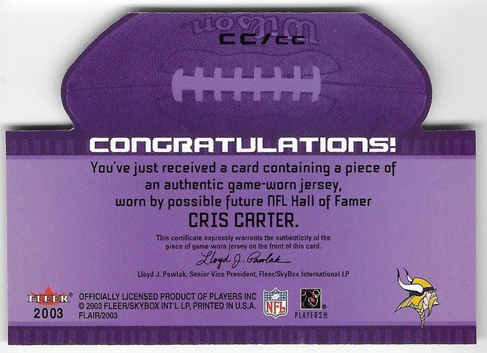 Camiseta Flair Canton Calling 2003 #CC Cris Carter Minnesota Vikings parche reliquia Foto 2 de 2