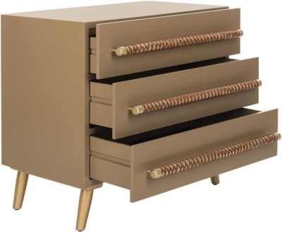 Raquel Modern 3-Drawer Chest in Taupe, Gold & Brown - Stylish Storage Solution