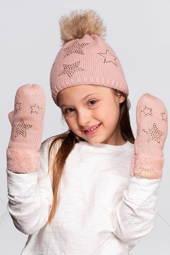 C.C Children Girl Boy Kids Star Fuzzy Cuff Rhinestone Knit Mitten Gloves - Picture 5 of 12