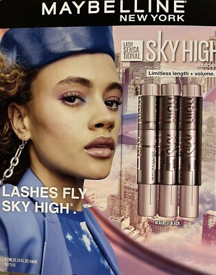 Maybelline New York Sky High Mascara, Blackest Black, 0.24 FL OZ (3 Count)