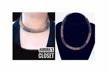 Vintage Beaded Choker Collar Statement Rolled Gray Gold