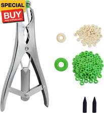 Goat Banding Kit, Stainless Steel Bander Snap Pliers with 150Pcs 2 Sizes Rings,