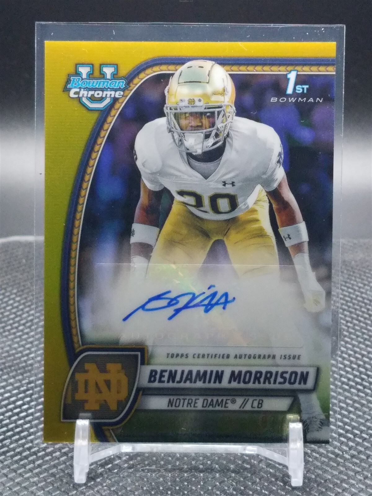 2024 Bowman Chrome University Benjamin Morrison AUTO Yellow /75 Notre Dame 1st