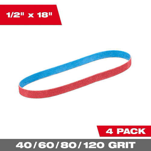 Milwaukee 48-80-9000 1/2” x 18” 40/60/80/120 Grit Bandfile Belts – 4-Pack