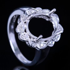 Sterling Silver Semi Mount Oval 12x10mm Natural Diamonds Engagement Ring Setting