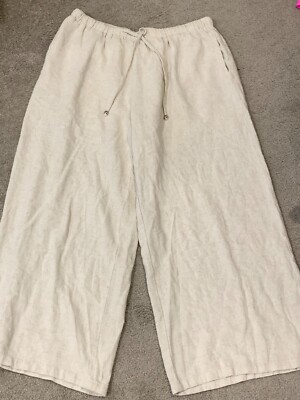 Lillusory Linen Blend Wide Leg Pants Women Large Lined Wheat Color Pockets Artsy