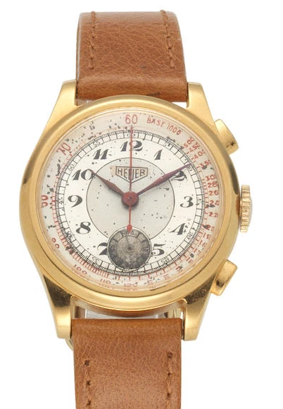 Antique Heuer Leonidas Haste chronograph rare gold plated wristwatch watch