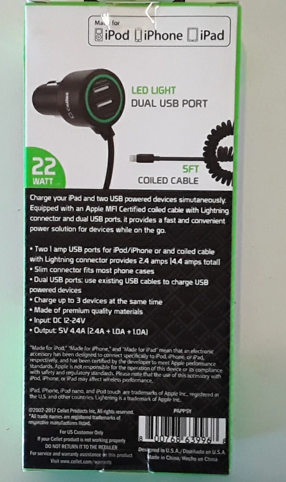 ** 22W Apple MFi-Certified 4.4Amp Retractable Car Charger for iPhone/iPad/Airpod - Image 4 of 4