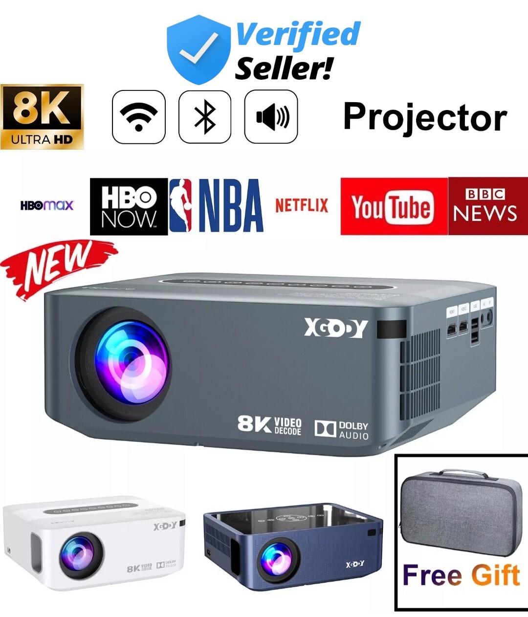 Proyector XGODY 8K UHD 5G WiFi Bluetooth Android HDMI Transparente Oficina Cine en Casa