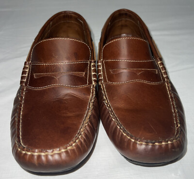 Bass Monte Mens Brazil Brown Leather Driving Penny Loafers Size 