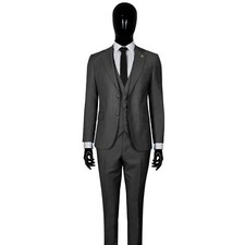 Slim Fit Herrenanzug in Dunkelgrau mit Weste- Hochzeit-Bühne-Anzug-Sakko