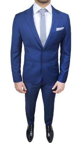 ABITO COMPLETO UOMO SARTORIALE BLU CHIARO SLIM FIT VESTITO ELEGANTE  CERIMONIA | eBay