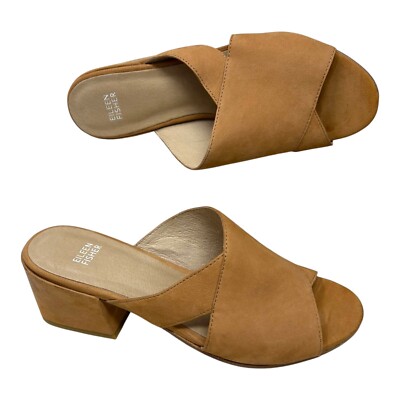 Eileen Fisher Haven Sandy Brown Tumbled Nubuck Slide Womens Size 9