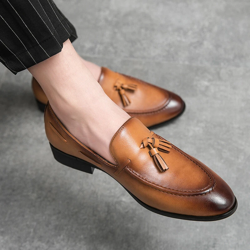 British Men s Shoes Tassel Business Flats Casual Loafers Dress Oxfords Leather