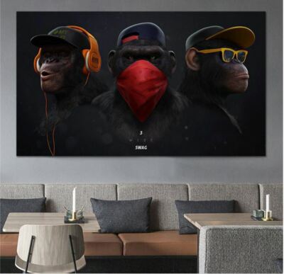 Canvas Painting ~ Wall Art Poster ~ Black Monkey Picture Hip Hop Mask Swag Decor