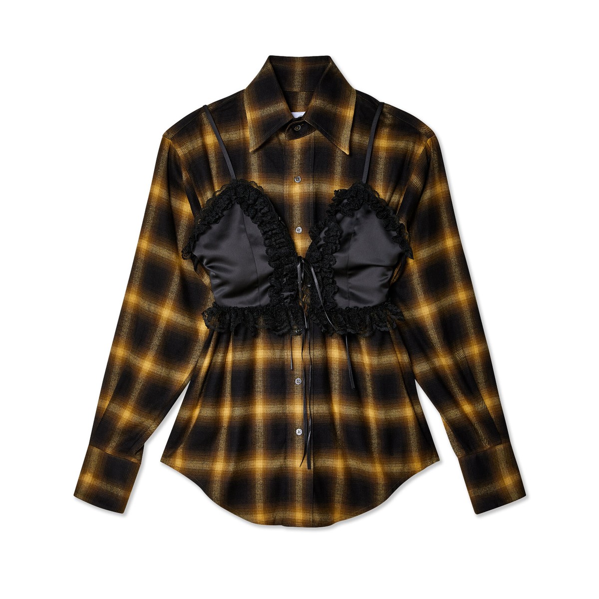 VAQUERA Bustier Overlay Flannel Button-Up Shirt Checked with 