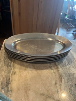 Textured Under Rim Pewter Plate Set of 5 Plates -12'' X 8''