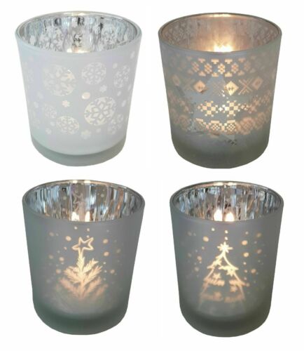 Windlicht Teelichthalter Wintermotive aus Glas Silber ca. 7 x 8 cm  - Photo 1 sur 5