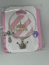 Toddler Princess Bangle Charm Bracelet Handmade Silver Plated Expandable
