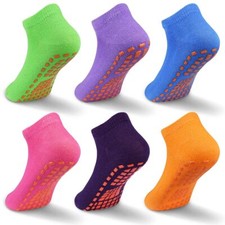 Non Slip Kids Socks- 6 Pairs Trampoline Anti-Skid Socks Sticky Grips Indoor B...