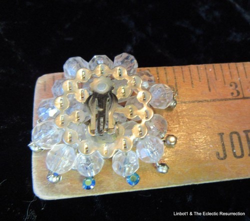 Conjunto de pendientes con racimo de cuentas de cristal vintage piedras clip mediados de siglo años 50-60 - Imagen 12 de 12