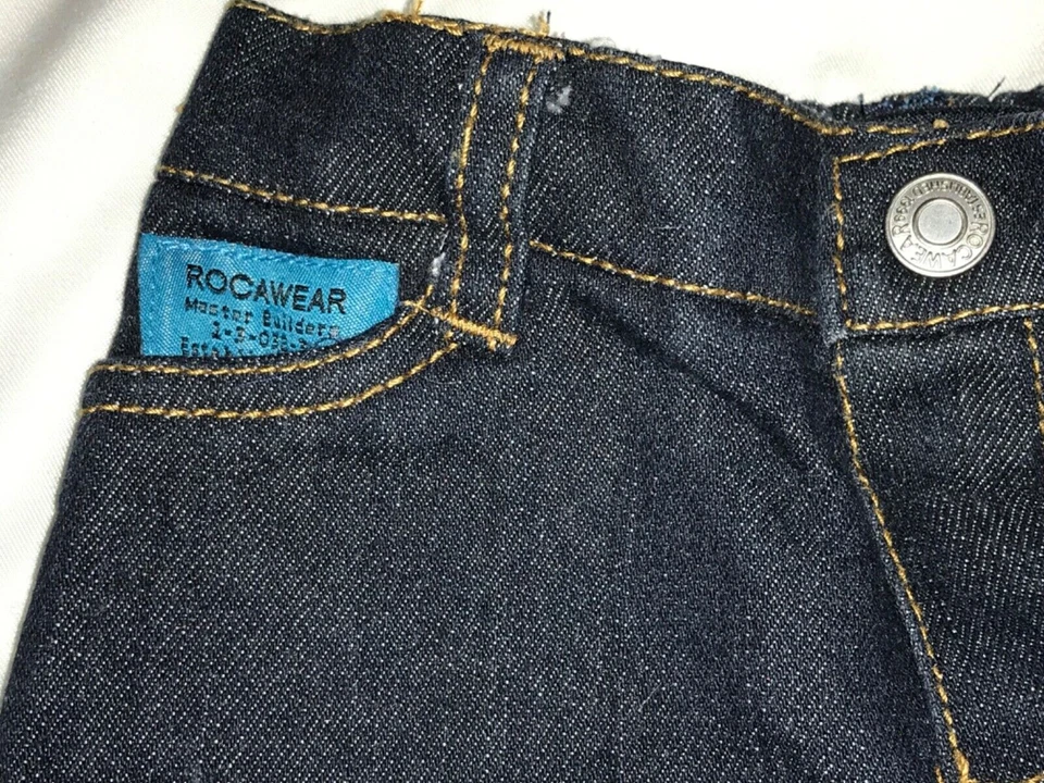 ROCAWEAR CLÁSICO BEBÉ 3/6 MESES DENIM AZUL JEAN SHORTS “MASTER BUILDERS” USADO EN EXCELENTE ESTADO Foto 3 de 4