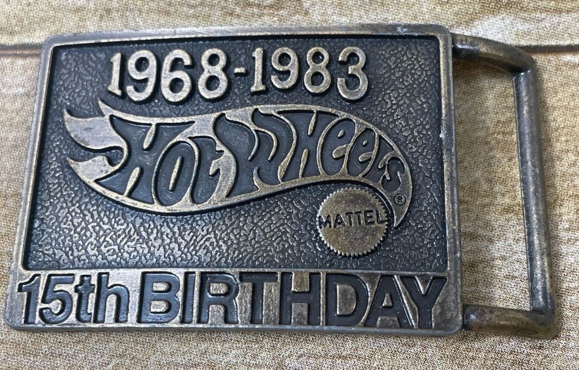1982 Hot Wheels Belt Buckle Vintage Mattel 15th Birthday 1968-1983 Brass Color