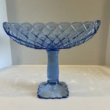 Vintage L.E. Smith Trellis Blue Glass Open Compote Bowl or Pedestal Bowl