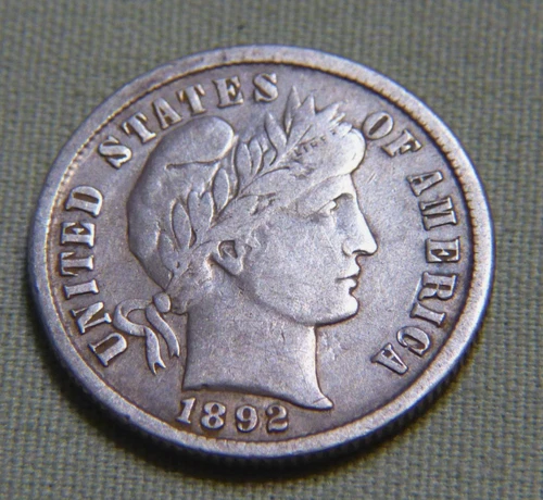 1892 United States Silver Barber Dime - XF High Grade Details - Item 739